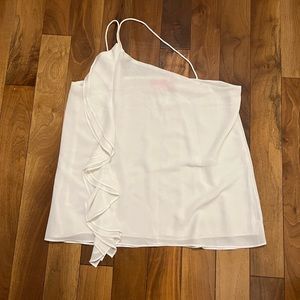 One shoulder ruffle chiffon blouse, white - Pookie & Sebastian (NYC boutique)